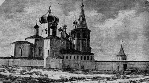 Троицкий монастырь. Южный фасад. Гравюра XIX века.